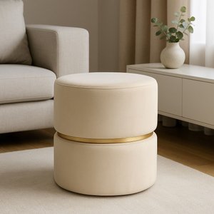 PUFF CINTA NO MEIO DECORATIVA OFF WHATE/PALHA  VELUDO