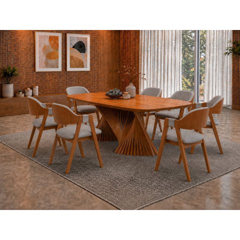 Sala de Jantar Maciça 8 Cadeiras 2,20m Dunnas Sala Nobre