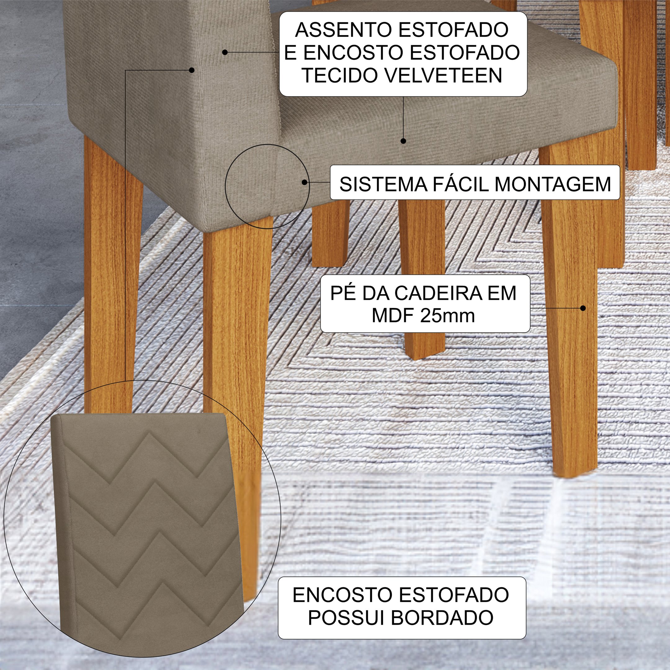 Conjunto Sala de Jantar Fidelitá Itália 110cm com 4 Cadeiras  - 12