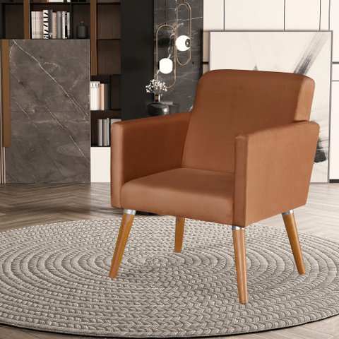 Poltrona Cristal Suede Escritórios e Recepção Pés em Madeira:terracota Suede