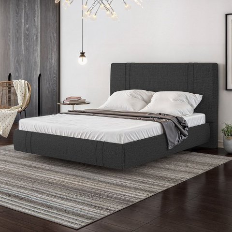 Cama King Flutuante 193cm com Cabeceira Romana Linho