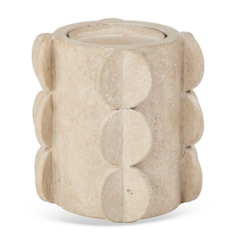 Castiçal Porta-vela Decorativo em Resina Estilo Travertino Bege 14,5cm Tmn3045 Btc