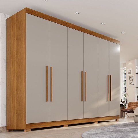Guarda-Roupa Casal 6 Portas 6 Gavetas com Pés 100% MDF Órion Plus Off White/Cinamomo/Off-White