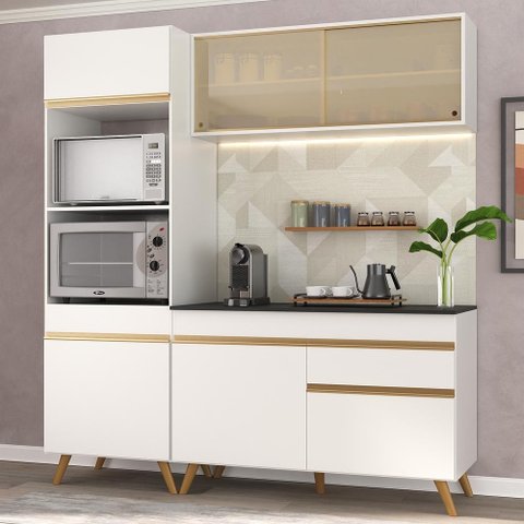 Cozinha Compacta 3 Pç C/ Armário e Balcão Mp3695 Veneza Gw Multimóveis Branca