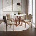 Ver imagem 1 de Conjunto de Jantar Mesa Mônaco 90cm Tampo Branco com 4 Cadeiras Bege Base Cobre - Cor: Preto