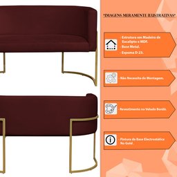 Namoradeira 2 Lugares Decorativa Luana Base Gold Veludo Bordô - Montanaris Decor Md Montanaris Decor - 5