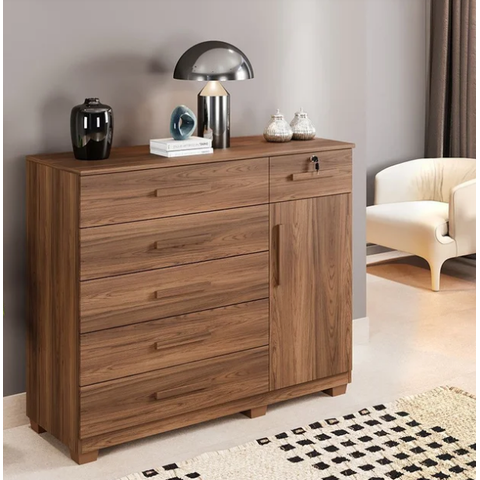 Cômoda Milão 6 Gavetas 1 Porta com Chave Castanho - Benetil