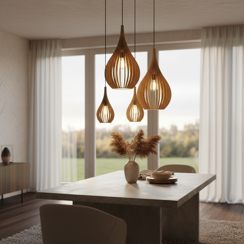 Lustre Pendente para Sala Pé Direito Duplo Sp-Drop Marfim