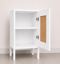 Ver imagem 1 de Mesa de Cabeceira Madeira 100% MDF, Cor Branco, 1 Porta, Detalhe de Palhinha