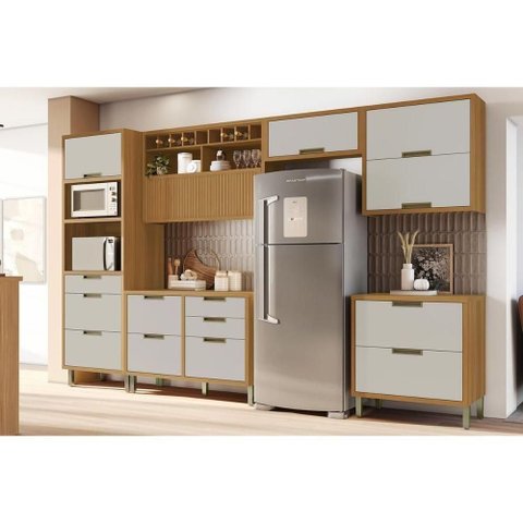 Cozinha Modulada Nesher Imperatriz 6 Peças (3aéreos+2balcões+1torrequente) C6p84 Freijo-off White
