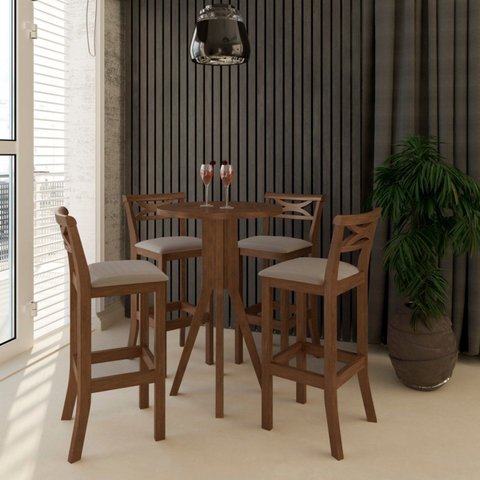 Conjunto Bistro 1 Mesa 4 Banquetas Copacabana Marrom/Pinhão