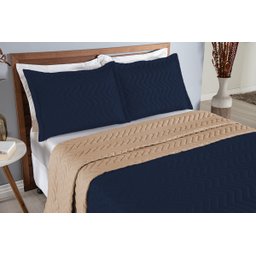 Colcha Cobre Leito Cama de Casal 3 Pç Dupla Face Duas Cores Acolchoado Microfibra:azul Escuro e Avel - 2