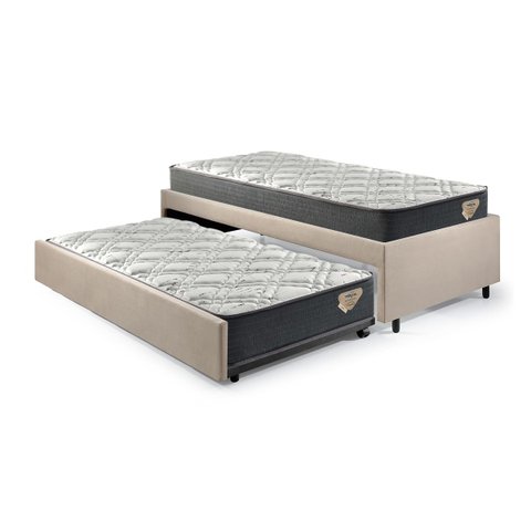 Bicama Box Solteirão 96x203 Suede Bege com Dois Colchões Adapto Molas Ensacadas Ecoflex