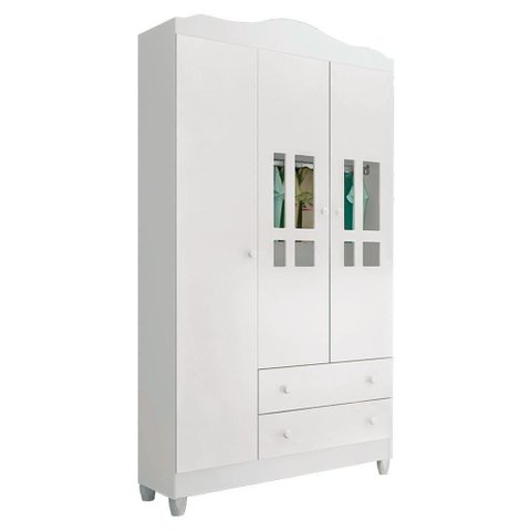 Guarda Roupa Infantil 3 Portas com Gavetas Branco Brilho
