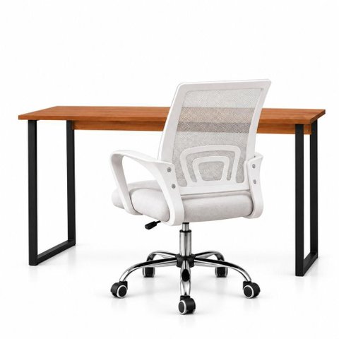 Conjunto de Escritório com Mesa 110cm e Cadeira Begônia Mesh Base Giratória Branca