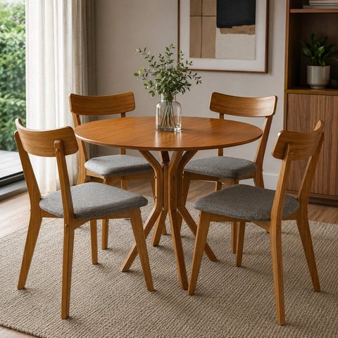 Conjunto de Mesa Redonda com 4 Cadeiras Madeira Macica Nozes Yescasa