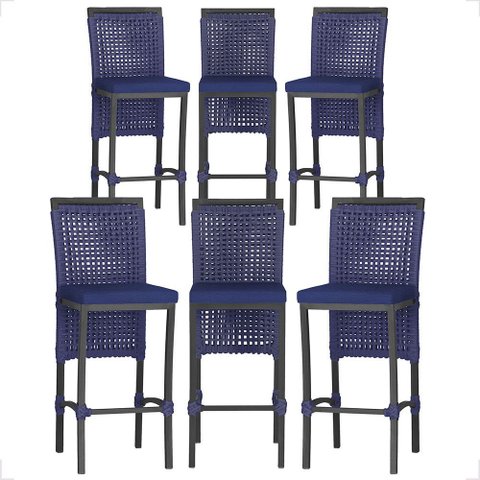 6 Banqueta em Alumínio Roma Preta Corda Náutica Tecido 10