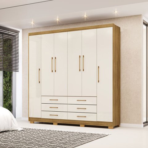 Guarda Roupa Dunas Casal 6 Portas de Bater 6 Gavetas Mdf Nature/offwhite G98 - Gran Belo