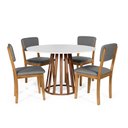 Ver imagem 1 de Mesa de Jantar Redonda Gabi Bran/nor com 4 Cadeiras Estofadas Ella Cinza Escuro