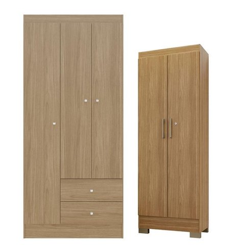 Guarda Roupa Solteiro Versa 3 Portas com Armário Multiuso Luna Freijó Fosco - Kits Paraná