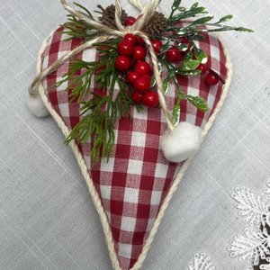 Coração Natalino Xadrez Pompom 26x0.15cm