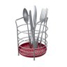 Porta Talheres Redondo com Fundo em Plástico em Aço - Stolf Vermelho - 1