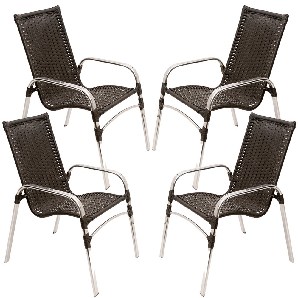4 Cadeiras Emily e Mesa Adaptada em Alumínio para Área, Jardim, Piscina - Preto - 2