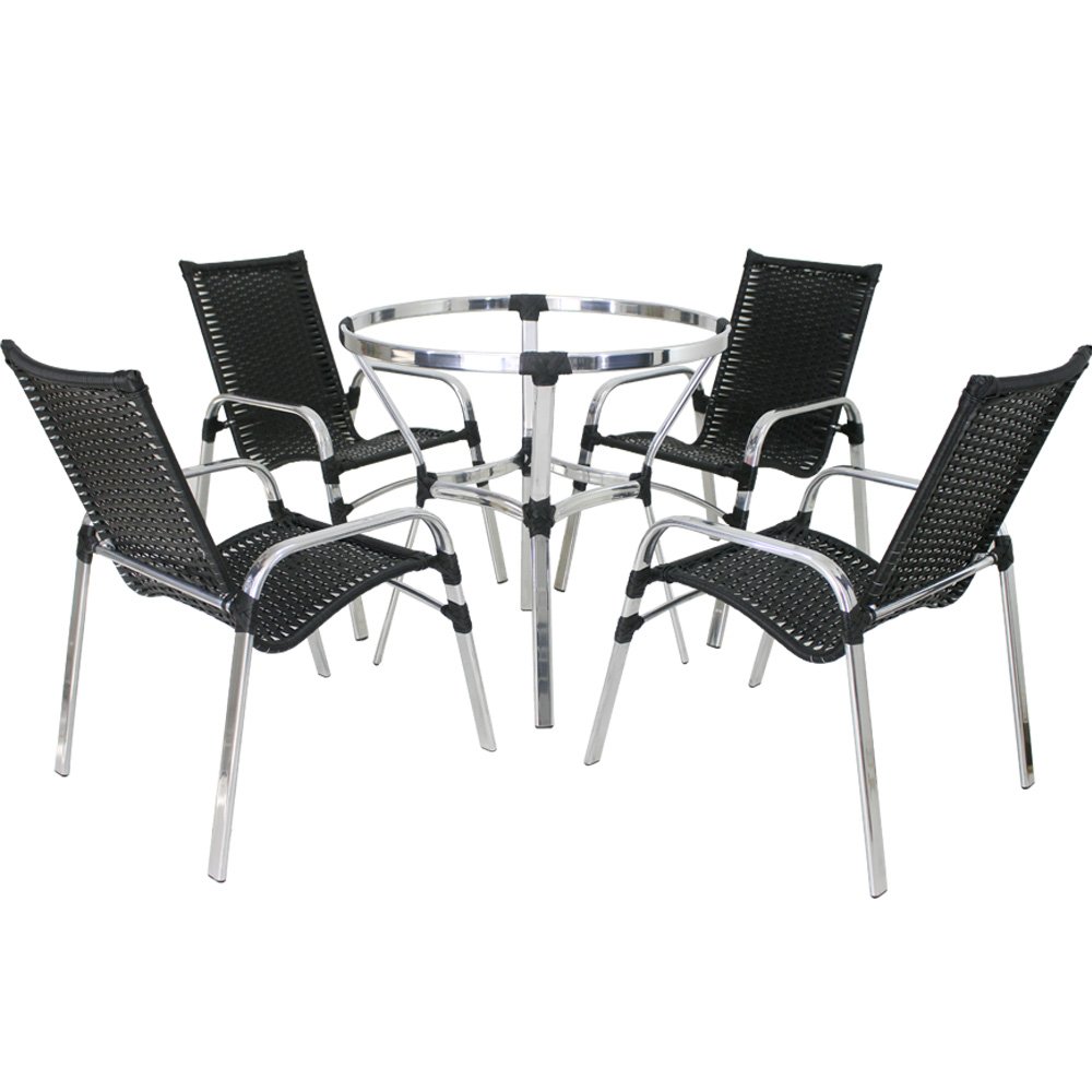 4 Cadeiras Emily e Mesa Adaptada em Alumínio para Área, Jardim, Piscina - Preto - 1