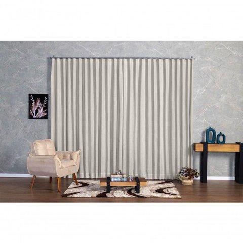 Cortina Microfibra com Linho 4,00x2,50 para Trilho Duplo Palha