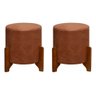 2 Puf Thor Puff Redondo com Pés em Madeira 35x35cm Tecido Marrom Corano Camel - 1