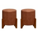Ver imagem 1 de 2 Puf Thor Puff Redondo com Pés em Madeira 35x35cm Tecido Marrom Corano Camel