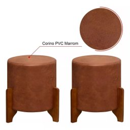 2 Puf Thor Puff Redondo com Pés em Madeira 35x35cm Tecido Marrom Corano Camel - 2