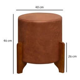 2 Puf Thor Puff Redondo com Pés em Madeira 35x35cm Tecido Marrom Corano Camel - 3