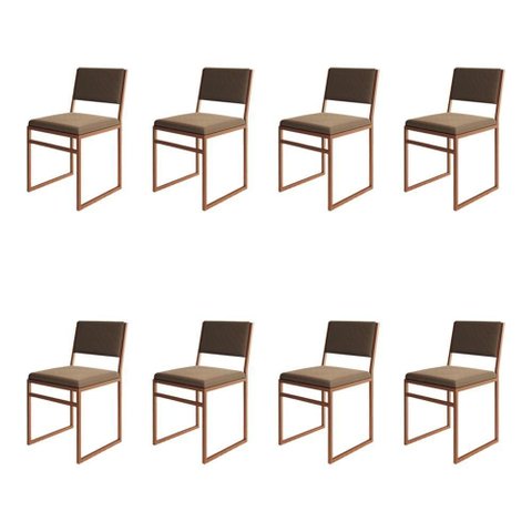 Kit 8 Cadeiras Industrial Isa Veludo Marrom Base Cobre para Mesa Sala Cozinha - Cobre-Marrom