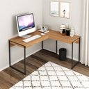 Ver imagem 1 de Escrivaninha Mesa Escritório em L ME4157 1 Gaveta 136cm Industrial Amêndoa e Preto Marrom