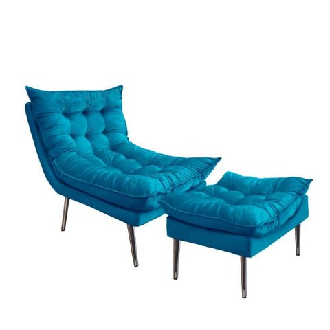 Kit Poltrona + Puff Tati Suede Azul Turqueza - Dominic Decor