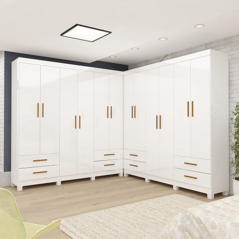 Closet Casal Duplo Lu 12PTS 8 Gavetas sem Espelho com Pés Quadrados Carioca Móveis