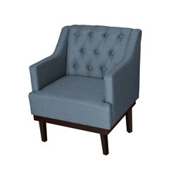 Poltrona Decorativa Clássica Com Base Madeira Linho Azul - DS Estofados - Azul - 1