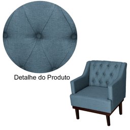 Poltrona Decorativa Clássica Com Base Madeira Linho Azul - DS Estofados - Azul - 3