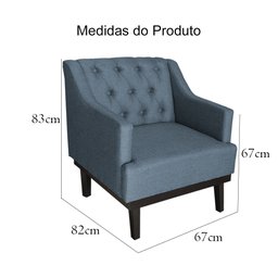 Poltrona Decorativa Clássica Com Base Madeira Linho Azul - DS Estofados - Azul - 4