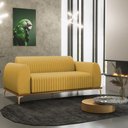 Ver imagem 2 de Sofá 3 Lugares para Sala de Estar Molino 180 Cm D02 Pés D'ouro Veludo Mostarda C-260 - Lyam Decor