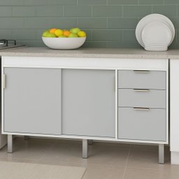Gabinete de Cozinha 144cm Balcão 2 Portas Correr 3 Gavetas:branco - 2