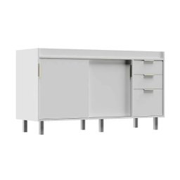 Gabinete de Cozinha 144cm Balcão 2 Portas Correr 3 Gavetas:branco - 1