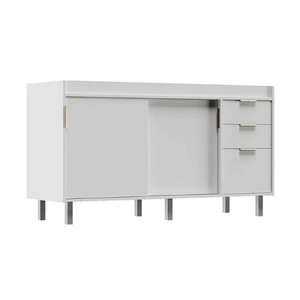 Gabinete de Cozinha 144cm Balcão 2 Portas Correr 3 Gavetas:branco