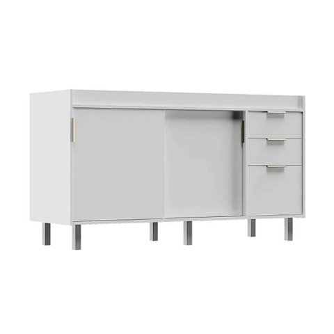 Gabinete de Cozinha 144cm Balcão 2 Portas Correr 3 Gavetas:branco