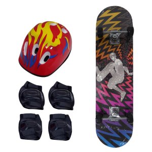 Skate Infantil de Criança + Kit de Proteção Capacete Joelheiras Cotoveleiras Manobra Importway