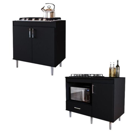 Kit 2 Balcão Cooktop Turim - Mdf-mdp 1 Porta e 1 Gaveta Preto - Movelove