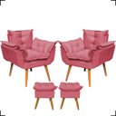 Ver imagem 1 de Kit 2 Poltronas Decorativas Para Recepção Manicure Sala De Estar + 2 Puff Reforçado Suede