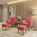 Ver imagem 1 de Kit 2 Poltronas Decorativa e 2 Puffs para Sala Recepção Manicure Consultório Quarto Alice Suede