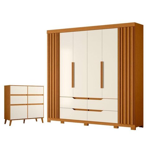 Guarda Roupa Casal Doble 06 Portas e Cômoda Sapateira Dora 04 Gavetas e 02 Portas Basculantes